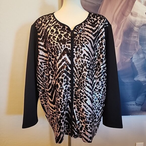 bob mackie wearable art 3X Sequin Animal Print Zipper Jacket - Picture 1 of 9